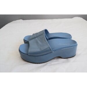 Vionic Trista Platform Slide Sandals 6 Light Blue Patent Orthotic Womens Summer
